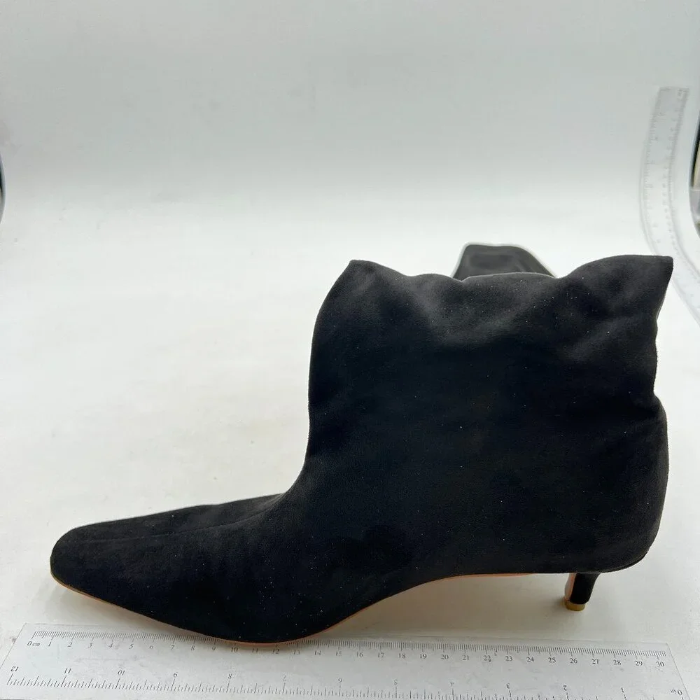 Black Suede Comfortable Low Heel Pull on Stylish Knee High Boots Square Toe Boot
